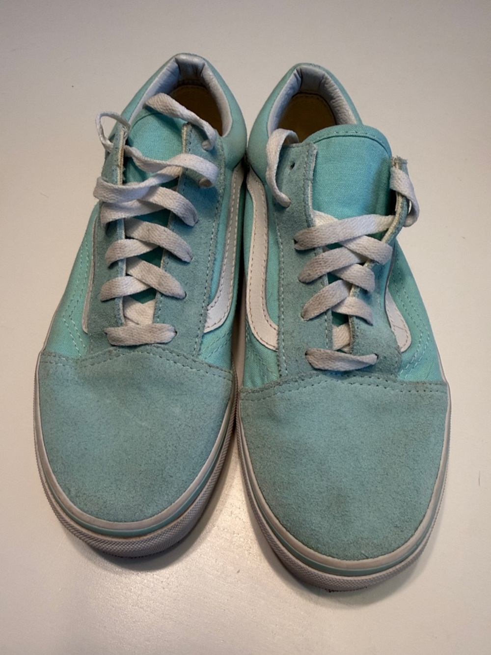 Vans Old Skool Sneakers in Light Teal and White Suede/Canvas NWOB Sz 6 youth - Picture 2 of 6
